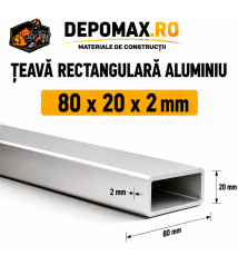 Teava rectangulara aluminiu 80 x 20 x 2 mm, 6 metri (EN AW-6060) Teava rectangulara aluminiu 80 x 20 x 2 mm, 6 metri (EN AW-6060)
